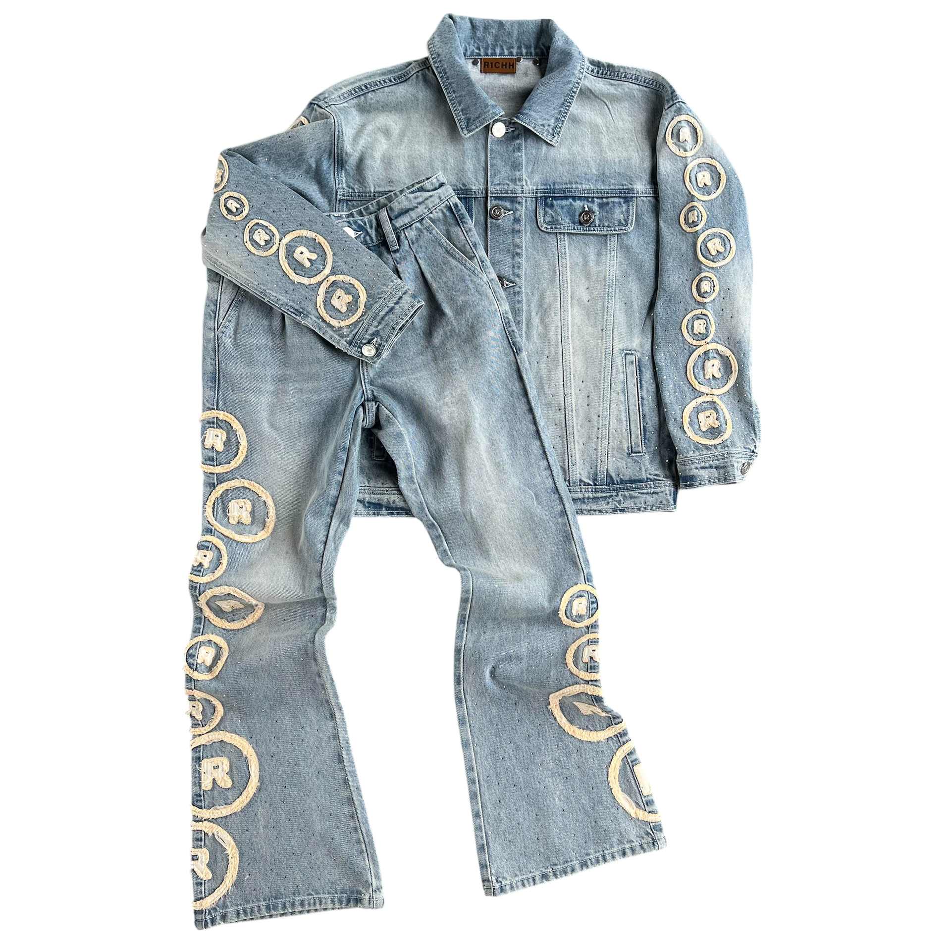 R1CHH Rhinestone Denim Outfit